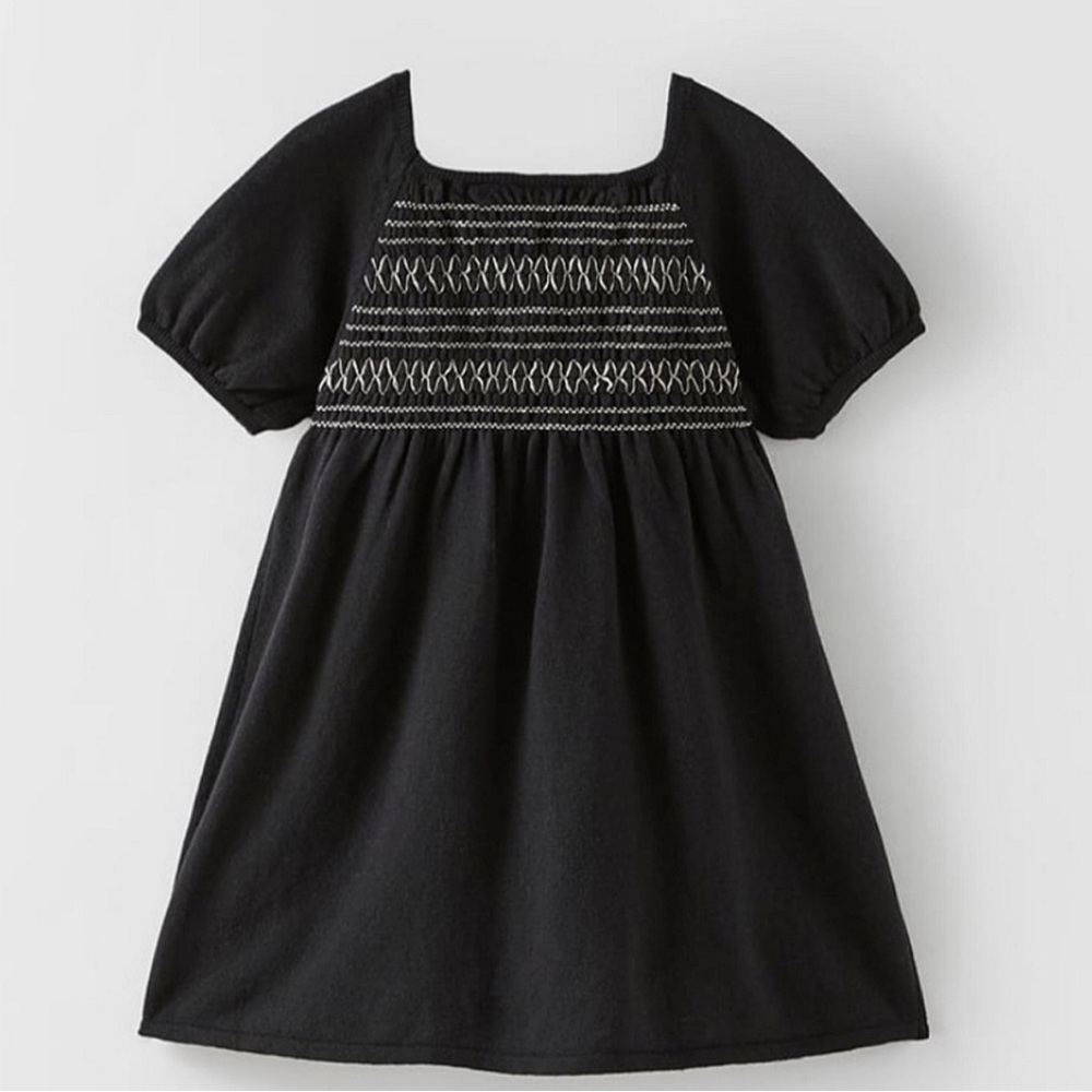 Zara Black Kids Dress with Embroidered Detail
